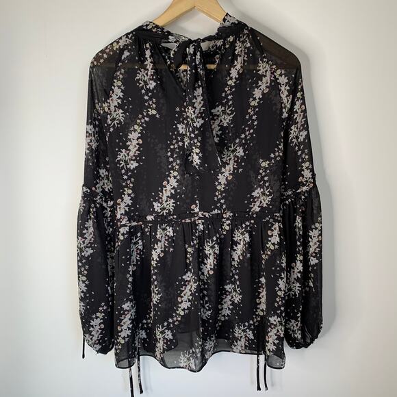 All Saints Eimar Cultivar Balloon Sleeve Sheer Floral Womens Top Size 4 Small - Picture 10 of 16